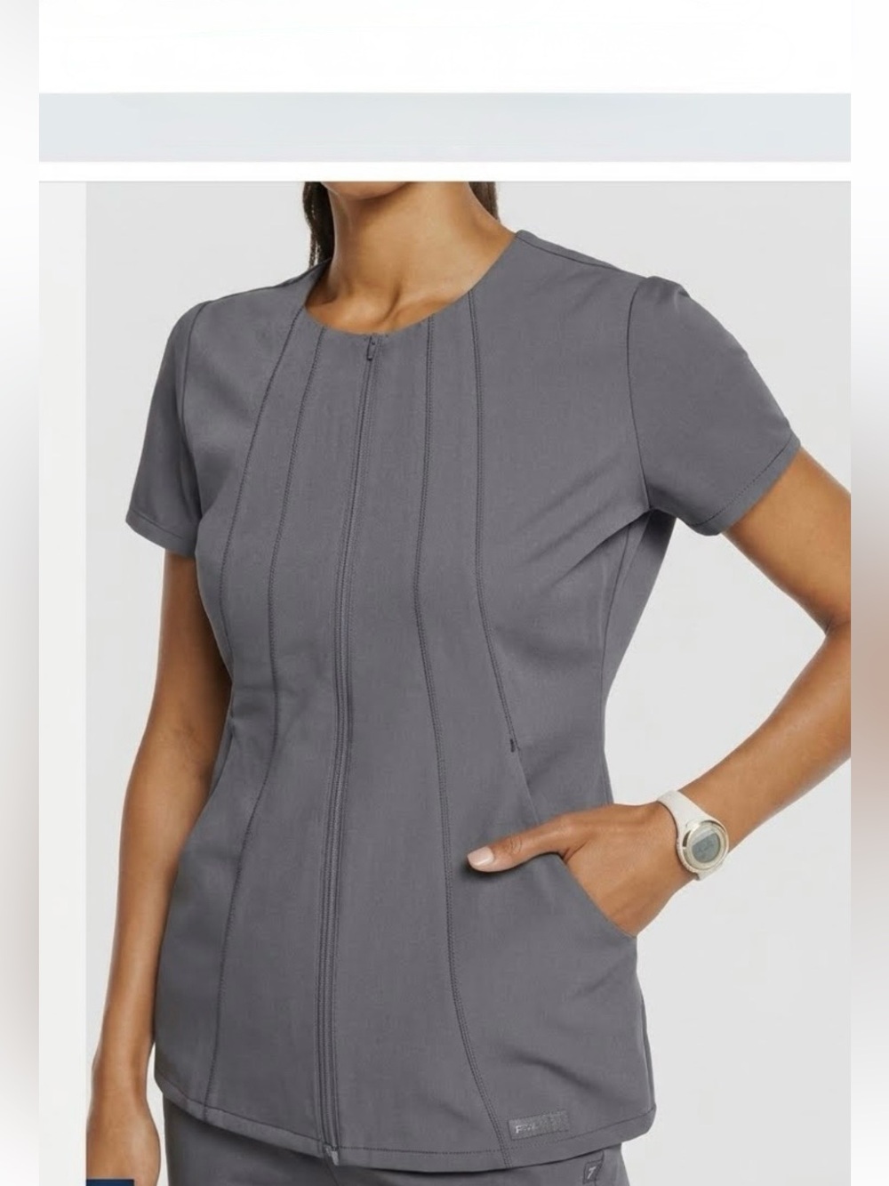 Jaanuu ,Women's Grey Zip Front
Scrub Top, Size 2X